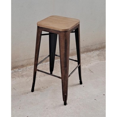 alt= Taburete alto Tolix Rustic madera