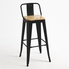 taburete Tolix con respaldo madera natural