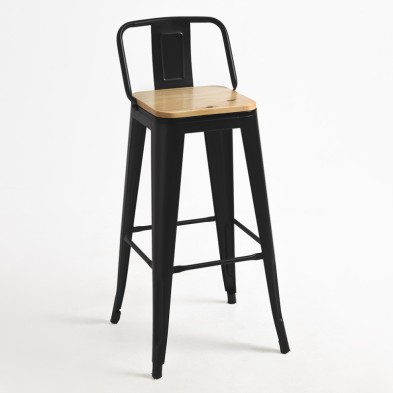 taburete Tolix con respaldo madera natural