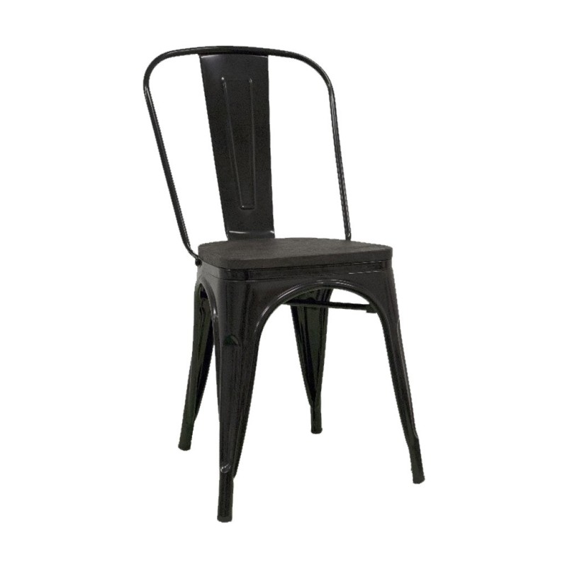 alt= silla Tolix madera oscura